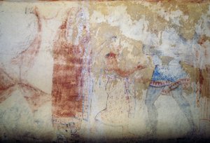 Donna e giovane, affresco, Tomba dei Demoni Blu, Necropoli di Tarquinia (Lista del Patrimonio Mondiale UNESCO, 2004), Lazio, Italia, civiltà etrusca, V secolo a.C.