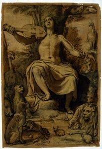 Orfeo che incanta gli animali con la musica di un violino. Disegno di Federico Zuccari (1542 - 1609) da or Zuccaro Federico Zuccari