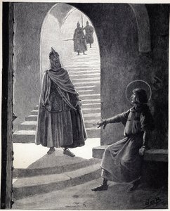 Sii cristiano, ti farò cavaliere. Parole di Luigi IX detto San Luigi a un capo saraceno che entrò in prigione per farsi cavaliere. Illustrazione di Job (Jacques Marie Gaston Onfray e Breville) per t da pseudonym for Onfray de Breville Jacques Job
