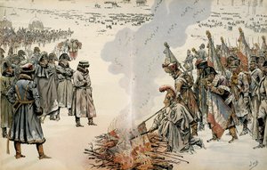 Campagna di Russia (1812): Durante la ritirata dalla Russia, Napoleone I Bonaparte ordina di bruciare bandiere e aquile per impedire al nemico di impossessarsene. In 