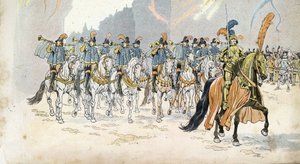 Entrata del re Carlo VI (1368-1422) a Parigi accompagnato da trenta trombe. In 