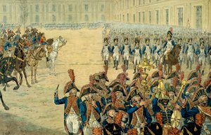 Prima rassegna della guardia consolare nel cortile delle Tuileries da parte di Napoleone I Bonaparte (1769-1821). Dopo l