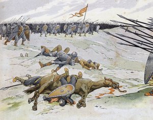 Guerra franco-inglese: soldati morti nella battaglia di Bouvines del 27/07/1214 che oppose l