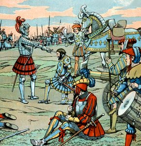Il re di Francia Francesco I viene nominato cavaliere da Bayard subito dopo la battaglia di Marignano il 14 settembre da pseudonym for Onfray de Breville Jacques Job