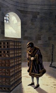 Il re francese Luigi XI che visita il Cardinale Jean de la Balue in prigione da pseudonym for Onfray de Breville Jacques Job