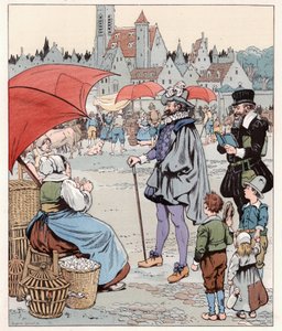 Vorrei conoscere il prezzo di un liard. Re di Francia Enrico IV in marcia. Illustrazione di Job per il libro 