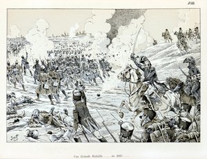 Illustrazione dal libro "La Grande Guerra par les artistes": Una grande battaglia nel 1815 di Job da pseudonym for Onfray de Breville Jacques Job