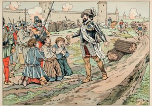 Illustrazione tratta dal libro “Le bon roy Henri”, illustrata da Jacques Marie Gaston Onfray de Breville detto JOB (1858-1931): Enrico IV dà denaro e libera i contadini che hanno cercato di introdurre cibo a Parigi - Collezione privata