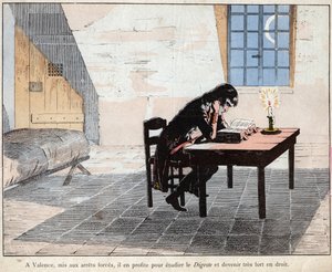 In prigione a Valencia Napoleone ne approfitta per studiare il Digesto e diventare molto forte in diritto - litografia di Job (Jacques Onfroy de Breville) da 