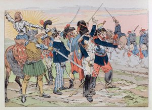 Jacques Marie Gaston Onfray de Breville detto JOB (1858 - 1931); Illustrazione dal libro “Les épées de France”: Allegoria delle glorie di Francia ai poilus del 1914; Coll, Part da pseudonym for Onfray de Breville Jacques Job