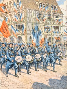 Jacques Marie Gaston Onfroy de Breville detto JOB - Militari francesi vittoriosi in un villaggio in Alsazia durante la Prima Guerra Mondiale