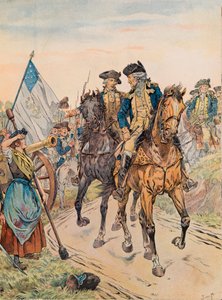 Georges Washington passa Molly Pitcher durante la battaglia di Monmouth il 28 giugno 1778 durante la guerra d