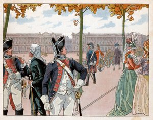 Joachim Murat e Bessieres a Parigi nel 1791 con il costume della guardia costituzionale del re. Incisione di Jacques Marie Gaston Onfray de Breville detto Job da pseudonym for Onfray de Breville Jacques Job