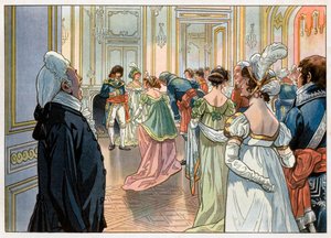 Joachim Murat e sua moglie Caroline Bonaparte ricevono gli ospiti a una festa nel loro hotel in Place Vendome, Parigi da pseudonym for Onfray de Breville Jacques Job