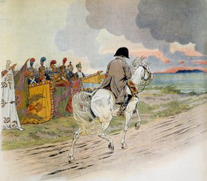Napoleone che passa davanti alle sue truppe a cavallo quando partì in esilio sull