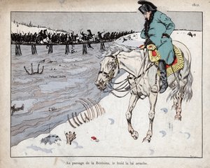 Napoleone osserva i resti della sua Grande Armata attraversare il fiume Berezina durante la ritirata da Mosca da pseudonym for Onfray de Breville Jacques Job