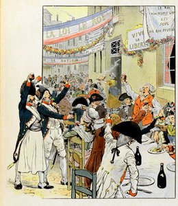 Banchetto rivoluzionario dopo la presa della Bastiglia - Illustrazione di Job (Jacques Marie Gaston Onfray e Breville) (Jacques-Marie) (1858-1931) per il libro “La Tour d