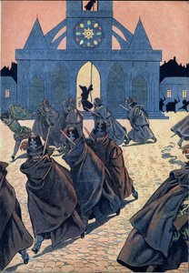 Scena della storia di Francia con giocattoli: La notte di San Bartolomeo. Un monaco suona il tocsin della chiesa di Saint Germain l