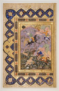 Caccia agli animali selvatici, 1540 circa (inchiostro, guazzo e oro) da School Iranian