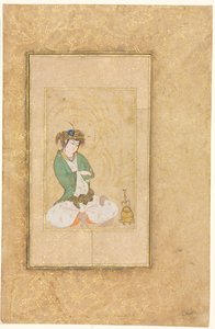 Giovane seduto vicino a un salice; Illustrazione a pagina singola da style of Muhammad Yusuf