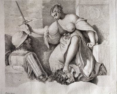 Salomè con la testa di San Giovanni Battista. In basso a sinistra 