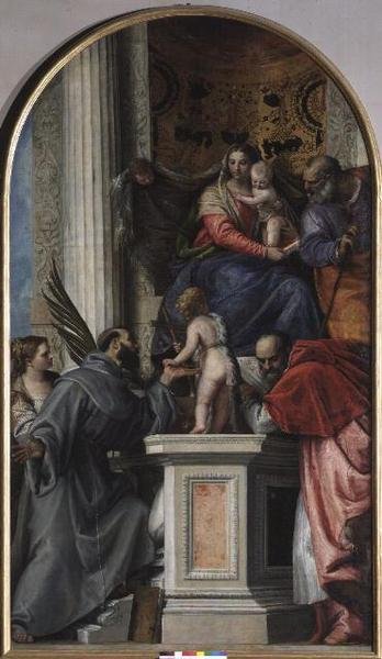 Madonna col Bambino in trono, San Giovanni Battista da bambino, San Giuseppe, San Girolamo, Santa Giustina e San Francesco da Veronese