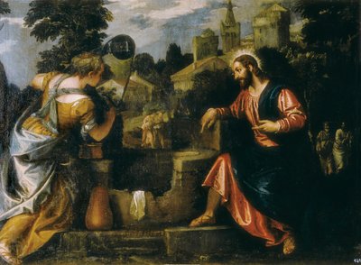 Cristo e la Samaritana al pozzo. Dipinto di Paolo Caliari detto Paolo Veronese (1528-1588), 1580. Real Monasterio de San Lorenzo de El Escorial da Veronese