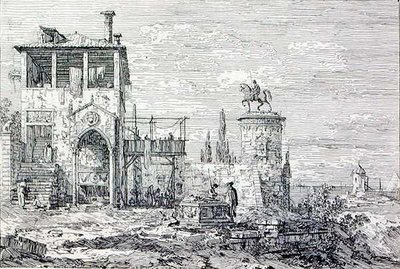 Paesaggio con un monumento equestre (incisione) da Canaletto