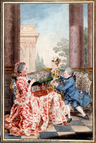 La bella Madame Caze, moglie del fattore generale e i suoi figli da Carmontelle
