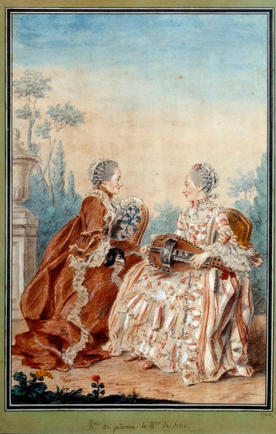 Madame de Julienne e Madame de Serre che fanno musica ad acquerello da Carmontelle