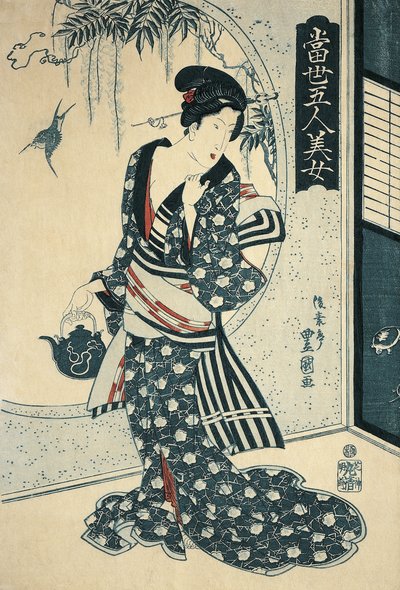 Giovane donna che tiene una teiera da Toyokuni II
