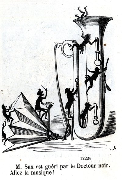 Il signor Sax è ferito dal dottore nero. (Adolphe (Adolph) Sax, inventore del sassofono (1814-1894) da Nadar