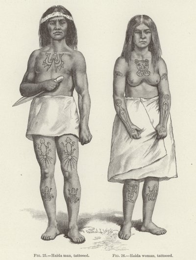 Donna e uomo Haida tatuati (incisione) da (after) American School