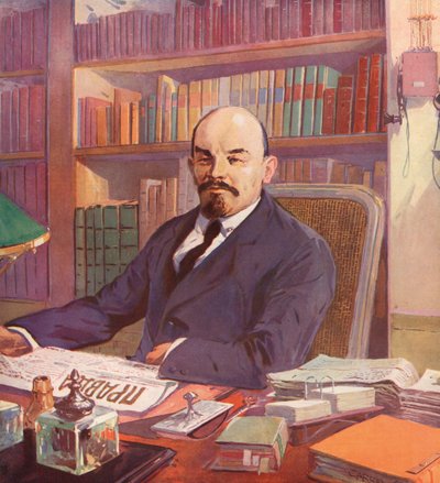 Il leader bolscevico russo Lenin nel suo ufficio al Cremlino, Mosca, URSS da (after) Carrey