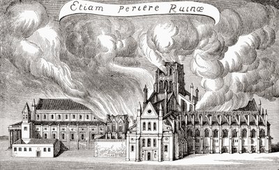 Vecchia cattedrale di St. Paul, Londra, Inghilterra, distrutta dal fuoco nel 1666, da 