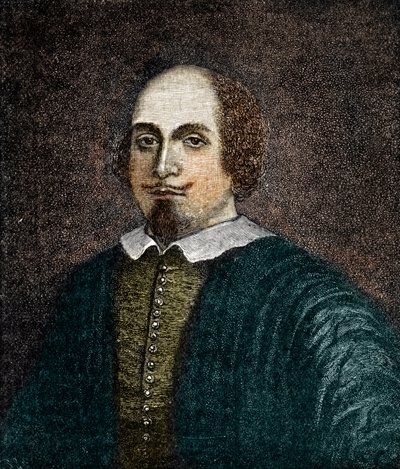 Ritratto del drammaturgo inglese William Shakespeare, incisione da un dipinto anonimo del XVIII secolo da (after) English School