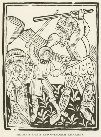 Sir Bevis combatte e sconfigge Ascaparte (incisione) da (after) English School
