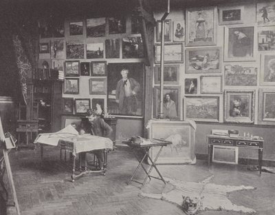 Il pittore francese Alfred Philippe Roll nel suo studio da (after) French Photographer