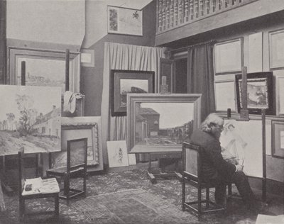 Pittore francese Jean Charles Cazin nel suo studio da (after) French Photographer