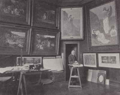 Pittore francese Pierre Puvis de Chavannes nel suo studio da (after) French Photographer