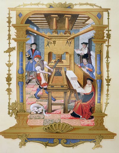 Interno di una tipografia del XVI secolo, copia di una miniatura da 