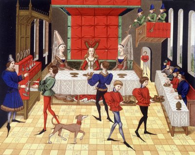 Servizio da tavola in una chatelaine - facsimile di una miniatura del Roman de Renaud de Montauban da (after) French School