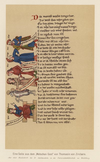 Pagina da Der Waelsche Gast, di Thomasin von Zirclaere da (after) German School