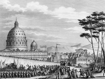 Rivoluzione francese: Entrata trionfale dei francesi a Roma in Italia nel febbraio 1798 guidata dal generale Louis Alexandre Berthier che invase gli stati pontifici e conquistò la città di Roma l