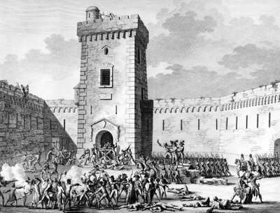 Rivoluzione francese e movimenti antirivoluzionari: i giacobini fermati a Marsiglia e Aubagne rinchiusi nel Forte Saint John a Marsiglia e massacri da parte dei realisti il 17 pratile Anno III (5 giugno) da (after) Girardet