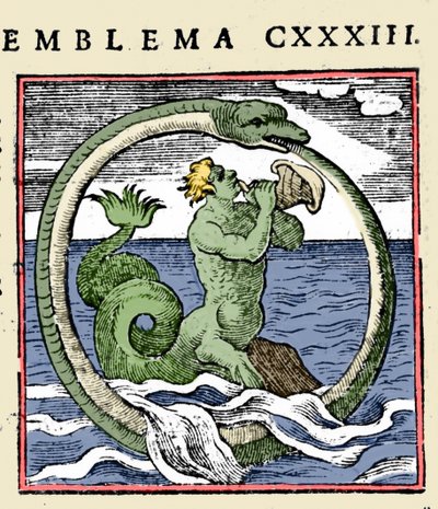 Un tritone e un ouroboros, illustrazione 