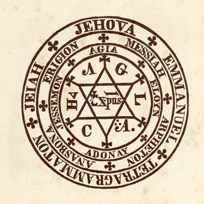 Scienze occulte: cerchio magico. Schema da De Occulta Philosophia di Heinrich Cornelius Agrippa di Nettesheim da (after) Italian School