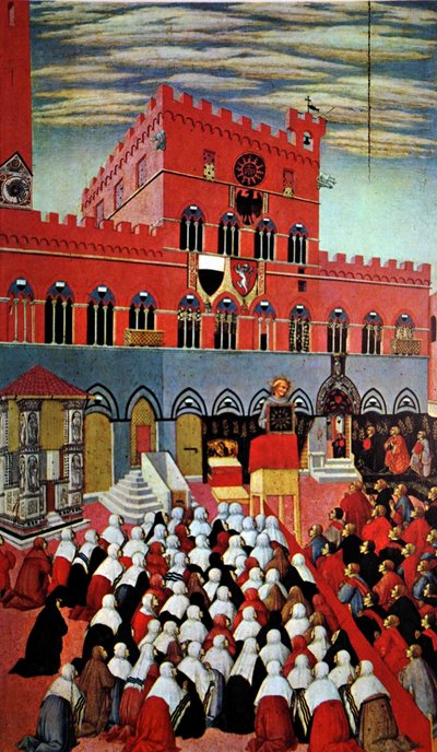 San Bernardino che parla nella sua Siena natale da (after) Italian School
