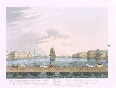 Veduta del centro del Grande Ponte della Neva, illustrazione per agosto da 