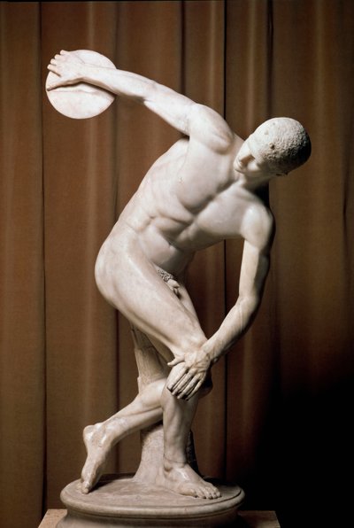 Il discobolo. Un atleta romano che cerca di lanciare un disco. Copia romana dell